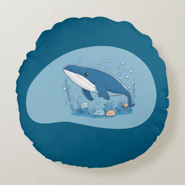 Cute Whale Rond Kussen (Voorkant)