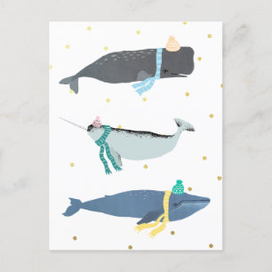 Cute Whale Scarves Winter KerstIllustratie Briefkaart