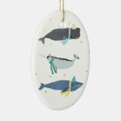 Cute Whale Scarves Winter KerstIllustratie Keramisch Ornament (Rechts)