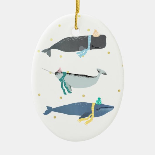 Cute Whale Scarves Winter KerstIllustratie Keramisch Ornament (Voorkant)