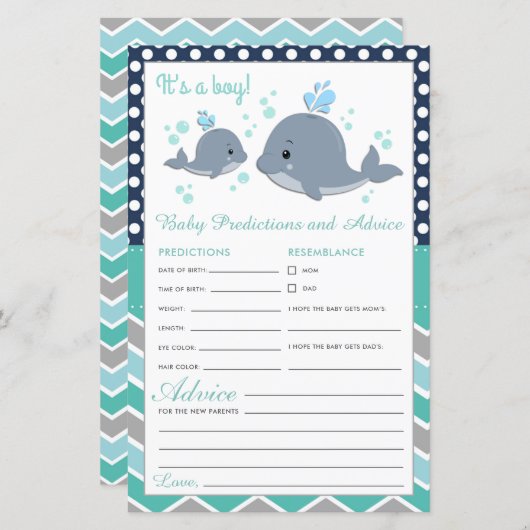 Cute Whale Shower Baby Predictions and Advice Kaar (Voorkant / Achterkant)