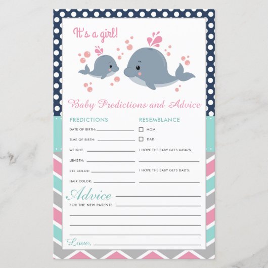 Cute Whale Shower Baby Predictions and Advice Kaar (Voorkant)