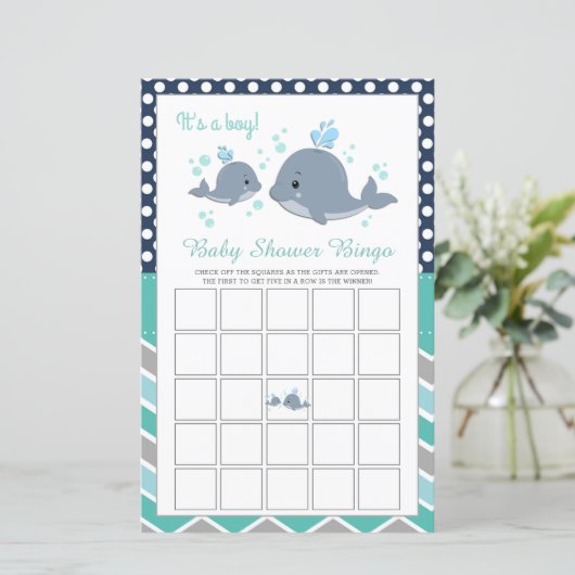Cute Whale Shower Baby shower Bingo Game Kaart (Staand voorkant)