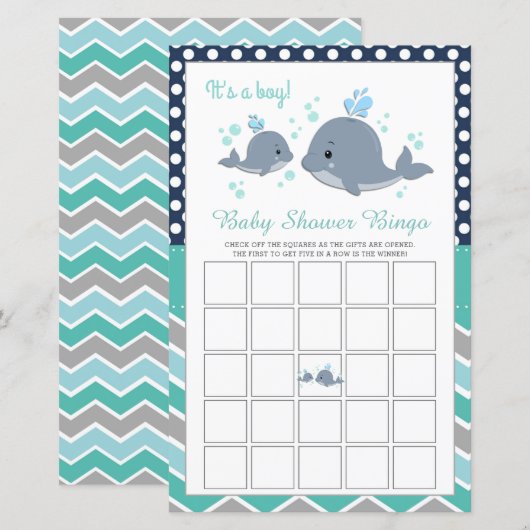 Cute Whale Shower Baby shower Bingo Game Kaart (Voorkant / Achterkant)