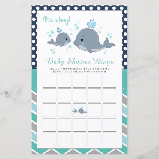 Cute Whale Shower Baby shower Bingo Game Kaart (Voorkant)