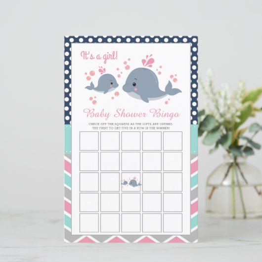 Cute Whale Shower Baby shower Bingo Game Kaart Gir (Staand voorkant)