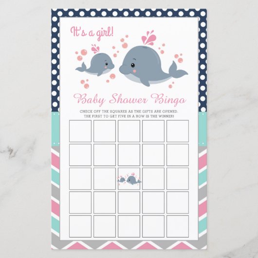 Cute Whale Shower Baby shower Bingo Game Kaart Gir (Voorkant)