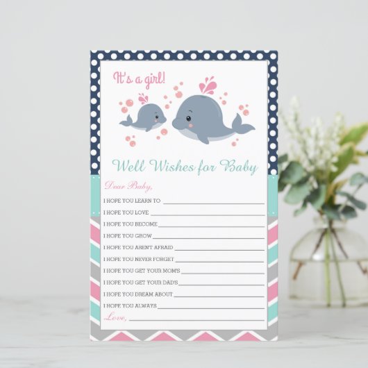 Cute Whale Shower wil Baby Girl (Staand voorkant)