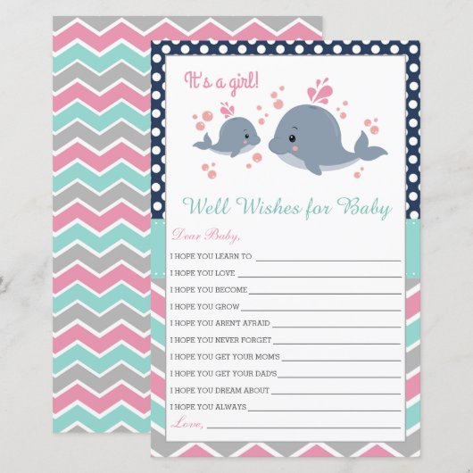 Cute Whale Shower wil Baby Girl (Voorkant / Achterkant)