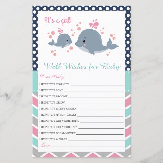 Cute Whale Shower wil Baby Girl (Voorkant)