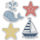 Cute Whale, Starfish & Sailboat ID1251 Sticker (Voorkant)