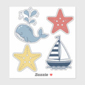 Cute Whale, Starfish & Sailboat ID1251 Sticker (Vel)