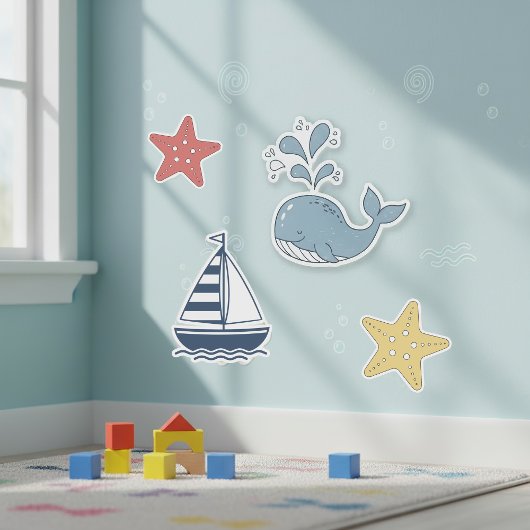 Cute Whale, Starfish & Sailboat ID1251 Sticker