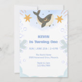 Cute Whale Theme First Birthday Invitation Kaart (Voorkant)