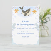 Cute Whale Theme First Birthday Invitation Kaart (Staand voorkant)