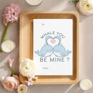 Cute Whale You Be Mine Pun Valentine’s Day Card Notitiekaartje
