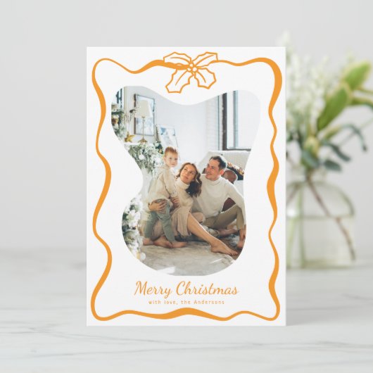 Cute Whimsical 4 Photo Doodle Poinsettia Christmas Feestdagenkaart (Staand voorkant)