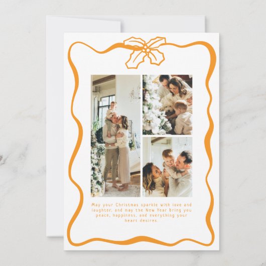 Cute Whimsical 4 Photo Doodle Poinsettia Christmas Feestdagenkaart (Achterkant)