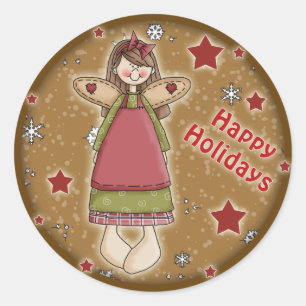 Cute whimsical-angel ronde sticker