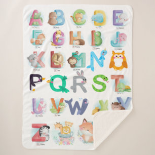 Cute Whimsical Animal Alphabet Sherpa Blanket Deken