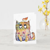 Cute Whimsical Annoyed Cat Kaart (Gele Bloem)