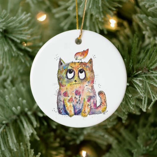 Cute Whimsical Annoyed Cat Keramisch Ornament (Boom)