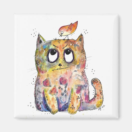 Cute Whimsical Annoyed Cat Magneet (Voorkant)