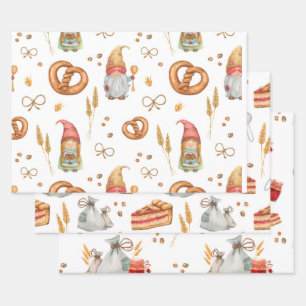 Cute Whimsical Baking Kerstgnomen Inpakpapier Vel
