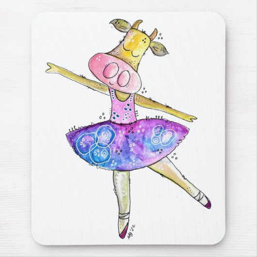 Cute Whimsical Ballerina Koe Muismat (Voorkant)