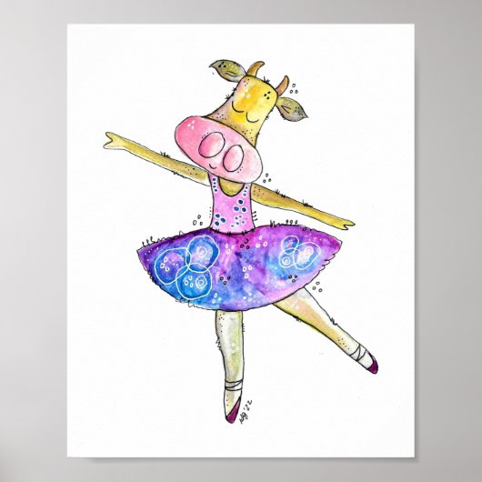Cute Whimsical Ballerina Koe Poster (Voorkant)