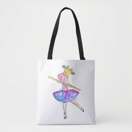 Cute Whimsical Ballerina Koe Tote Bag (Voorkant)