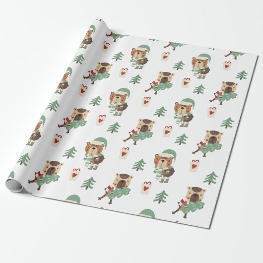 Cute Whimsical-Beer Cadeaupapier (Uitgerold)