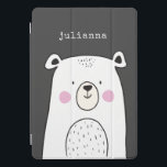 Cute Whimsical Beer Illustration Custom Name iPad Pro Cover<br><div class="desc">Deze schattige en kleurrijke iPad-draagtas is voorzien van een grillige afbeelding van een schattig beer in zwart-wit. Pas het aan met jouw naam in een retro typemachine doopvont. Geweldig cadeauidee!</div>
