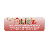 Cute Whimsical BELIEVE Red Ombre Etiket (Voorkant)