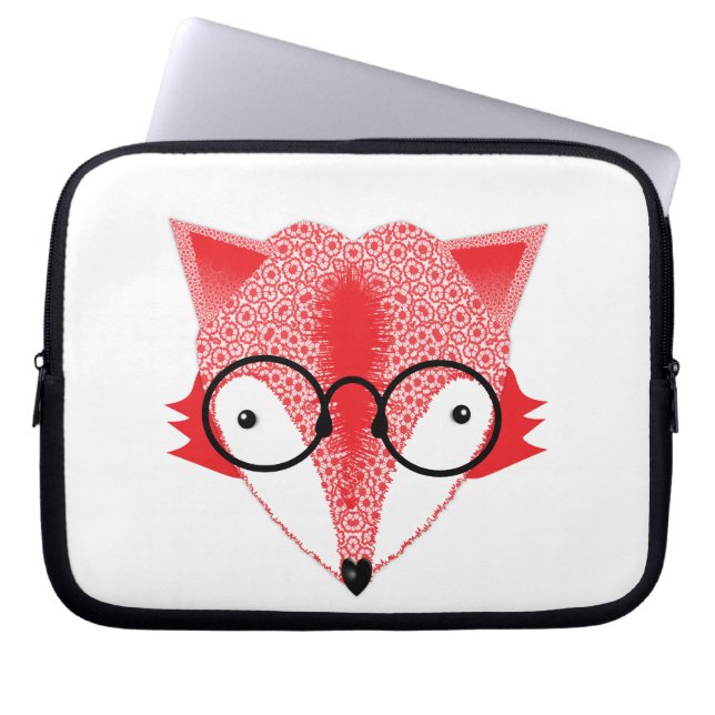 Cute Whimsical Bespectacled Funky Fox Afbeelding Laptop Sleeve (Voorkant)