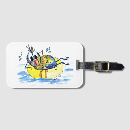 Cute Whimsical Bird op Float Bagagelabel (Voorkant (horizontaal))
