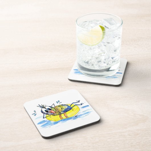 Cute Whimsical Bird op Float Bier Onderzetter (Rechterzijde)