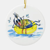 Cute Whimsical Bird op Float Keramisch Ornament (Voorkant)