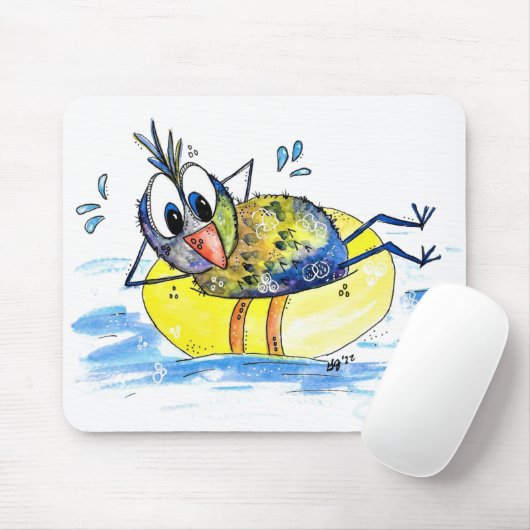 Cute Whimsical Bird op Float Muismat (Met muis)