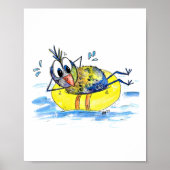 Cute Whimsical Bird op Float Poster (Voorkant)