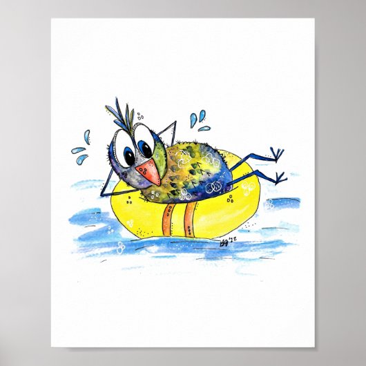 Cute Whimsical Bird op Float Poster (Voorkant)