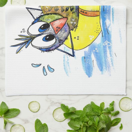 Cute Whimsical Bird op Float Theedoek (Gevouwen)