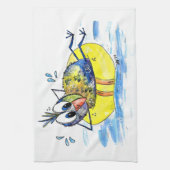 Cute Whimsical Bird op Float Theedoek (Verticaal)