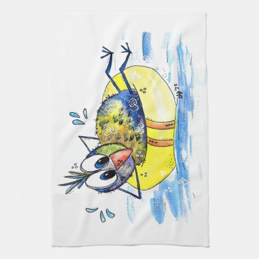 Cute Whimsical Bird op Float Theedoek (Verticaal)