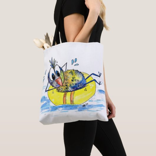 Cute Whimsical Bird op Float Tote Bag (Dichtbij)