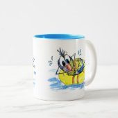 Cute Whimsical Bird op Float Tweekleurige Koffiemok (Voorkant rechts)
