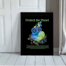 Cute Whimsical Bird, Protect the Planet, Earth Day Poster