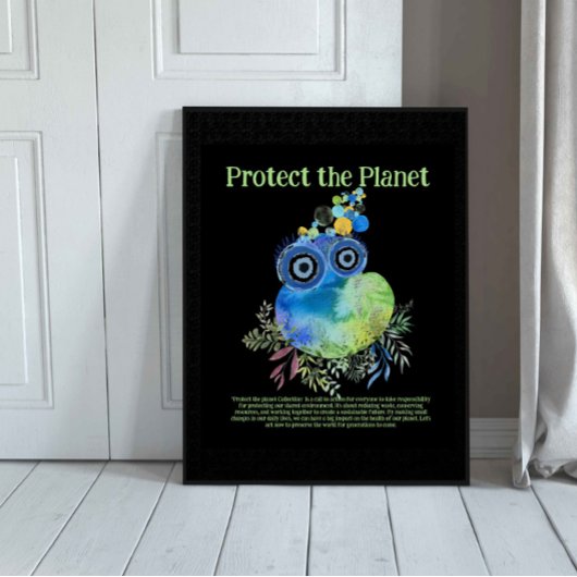 Cute Whimsical Bird, Protect the Planet, Earth Day Poster