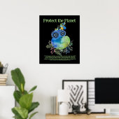 Cute Whimsical Bird, Protect the Planet, Earth Day Poster (Thuiskantoor)