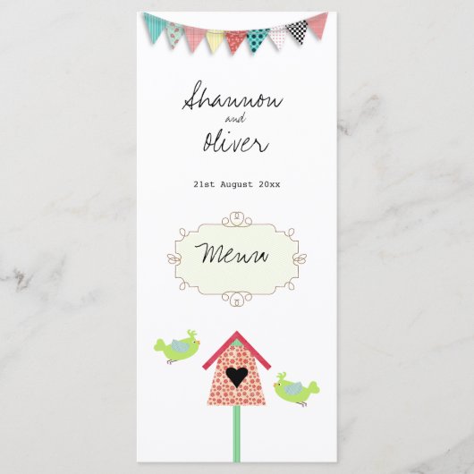 Cute Whimsical Birds and Birdhouse Menu (Voorkant)